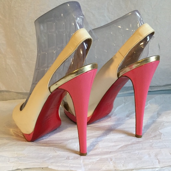 CHRISTIAN LOUBOUTIN BEIGE/PINK PLATFORMS SZ-37.5 - Picture 3 of 8